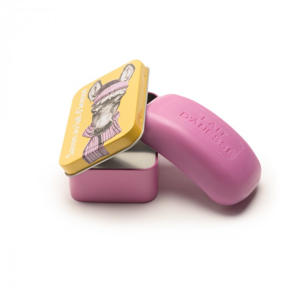 Boite à savon métal Au Pays des Anes jaune et rose
