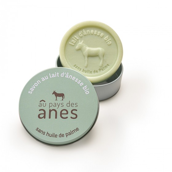 Boite à savon ronde Au Pays des Ânes verte avec savon Boite à savon ronde Au Pays des Ânes verte avec savon