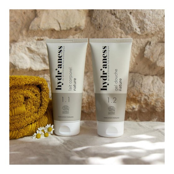 Pack cosmétiques bio gel douche et lait corporel nature Hydr'aness Pack cosmétiques bio gel douche et lait corporel nature Hydr'aness