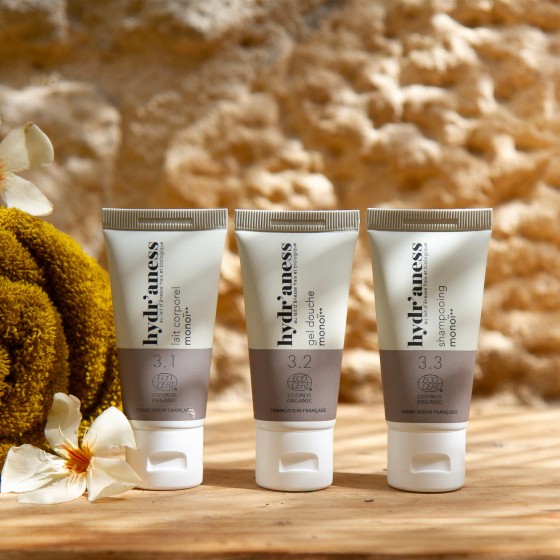 Cosmétiques bio au lait d'ânesse formats voyage monoï Hydr'aness