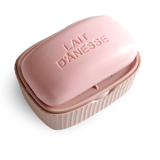 Boite à savon de voyage en bouchons recyclés rose Au Pays des Ânes avec savon