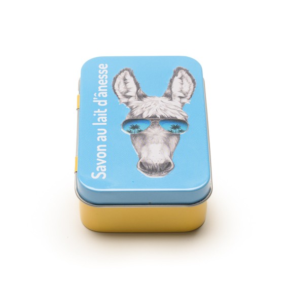 Boite à savon Au Pays des Ânes jaune et bleu - Carton de 12 Boite à savon Au Pays des Ânes jaune et bleu - Carton de 12