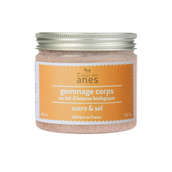 Gommage corps au lait d'ânesse bio Sucre & Sel 200 ml - Carton de 6 Gommage corps au lait d'ânesse bio Sucre & Sel 200 ml - Carton de 6