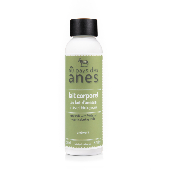 Lait corporel au lait d'ânesse frais et bio Aloe Vera 250 ml - Carton de 10 Lait corporel au lait d'ânesse frais et bio Aloe Vera 250 ml - Carton de 10