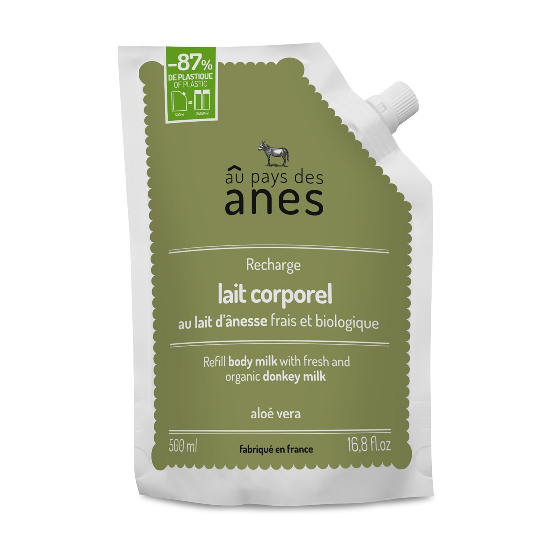 Recharge lait corporel au lait d\'ânesse frais et biologique Aloe Vera 500ml