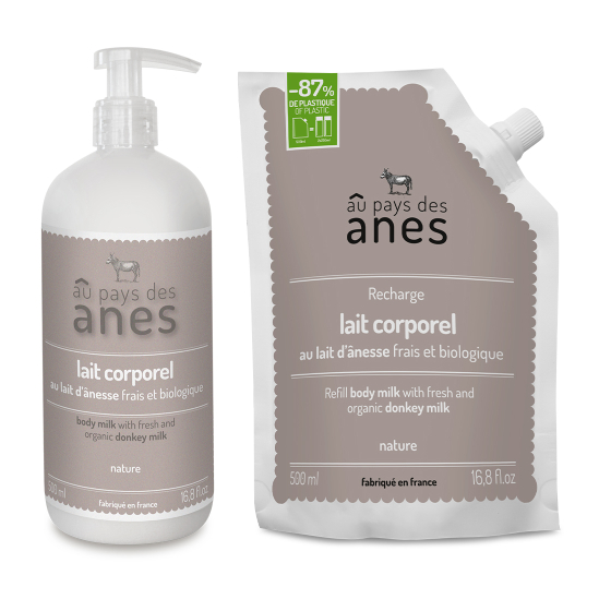 Pack lait corporel au lait d'ânesse bio et sa recharge 500ml