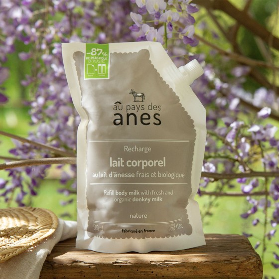 Recharge lait corps au lait d'ânesse frais et biologique Nature 500ml Recharge lait corps au lait d'ânesse frais et biologique Nature 500ml