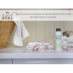 Affiche PLV savons et cosmétiques au lait d'ânesse gamme visage