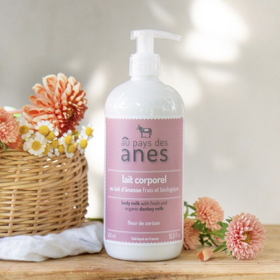 Lait corporel au lait d’ânesse frais et biologique 500 ml Fleur de cerisier